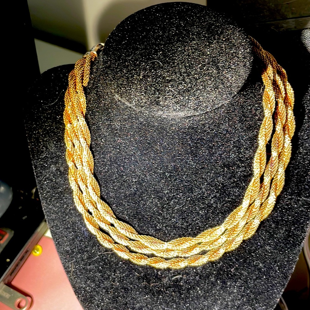 Vintage Twisted Braided 3 chain Copper Color Necklace